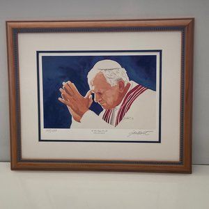1990's John Paul II Portrait He Prays for Us All Framed with Mat (No Glass)